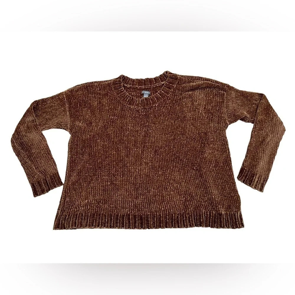 Women's aerie brown/tan soft knit crew-neck sweater top, Size Small